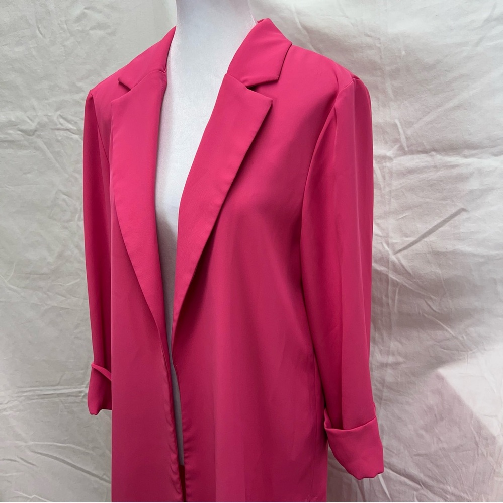 Joseph Ribkoff hot pink, lightweight, extra long blazer.